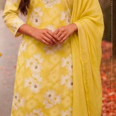 Women’s Yellow Floral Printed Kurta Pant Dupatta Set | Feeling Celebration