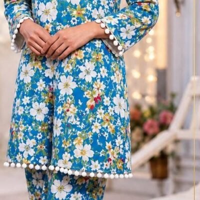 Women’s Blue Floral Printed Kurta Pant Set | Feeling Celebration