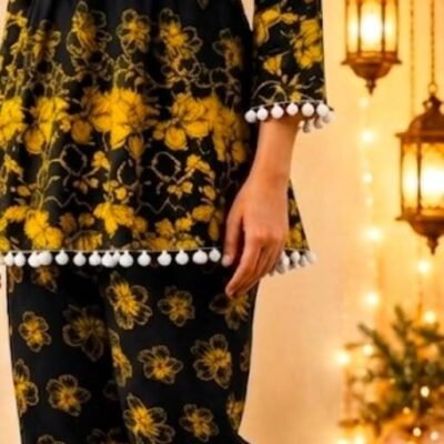 Women’s Black & Yellow Floral Printed Kurta Pant Set | Feeling Celebration
