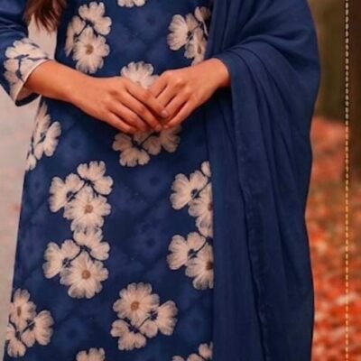 Women’s Navy Blue Floral Printed Kurta Pant Dupatta Set | Feeling Celebration