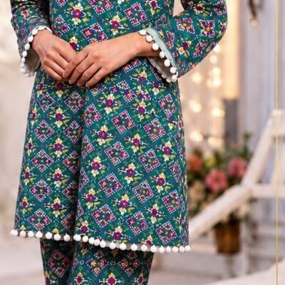 Women’s Teal Green Multicolor Printed Kurta Pant Set | Feeling Celebration
