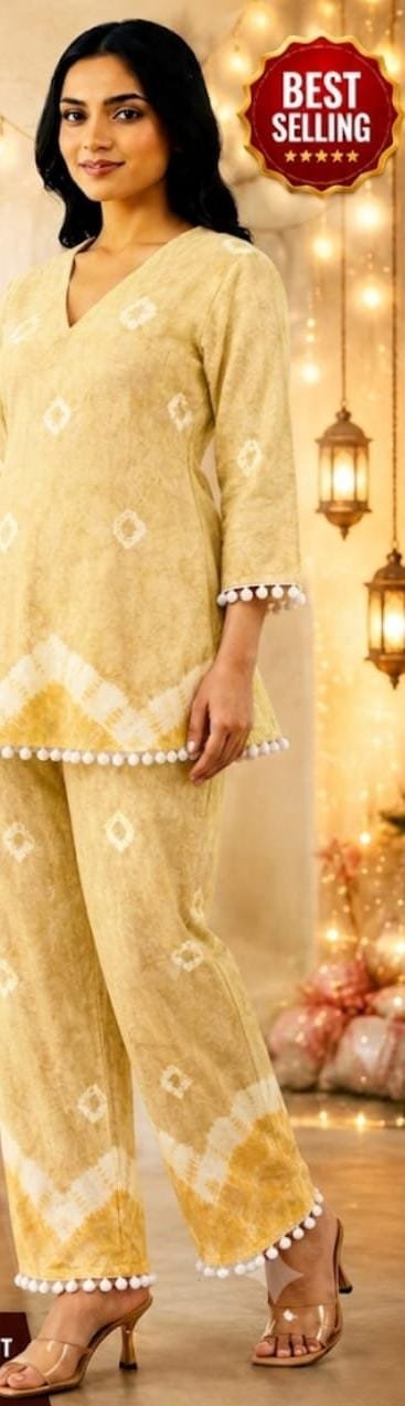 Women’s Beige & White Printed Kurta Pant Set | Feeling Celebration