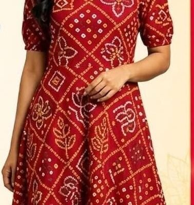 Maroon Printed Flared Midi Dress for Women | Feeling Celebration