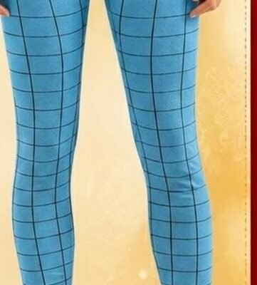Sky Blue Checkered Stretchable Leggings for Women | Feeling Celebration