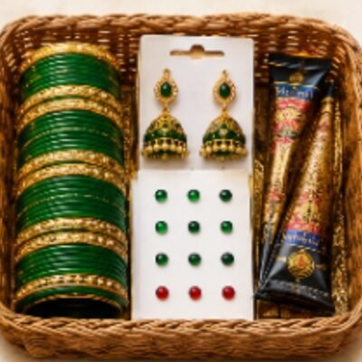 Green Bangles & Jhumka Gift Set with Bindi and Mehndi Cone | Feeling Celebration