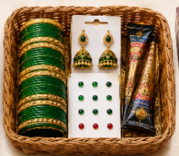 Green Bangles & Jhumka Gift Set with Bindi and Mehndi Cone | Feeling Celebration