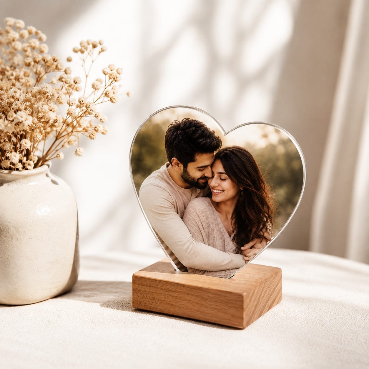 Personalized Heart Photo Crystal with Wooden Base | Feeling Celebration