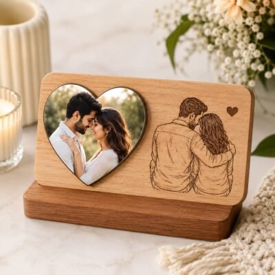 Personalized Wooden Heart Photo Frame with Couple Engraving | Feeling Celebration