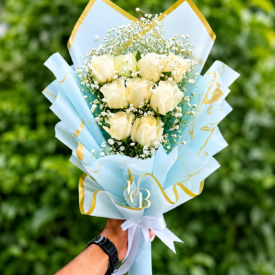 Elegant White Rose & Baby’s Breath Bouquet