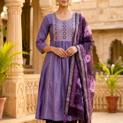 Lavender Purple Embroidered Suit with Plum Dupatta | Feeling Celebration