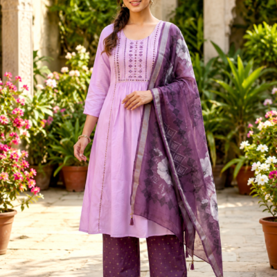 Lilac Embroidered Anarkali Suit with Purple Dupatta | Feeling Celebration
