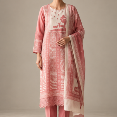 Rose Pink Printed 3-Piece Salwar Suit Set