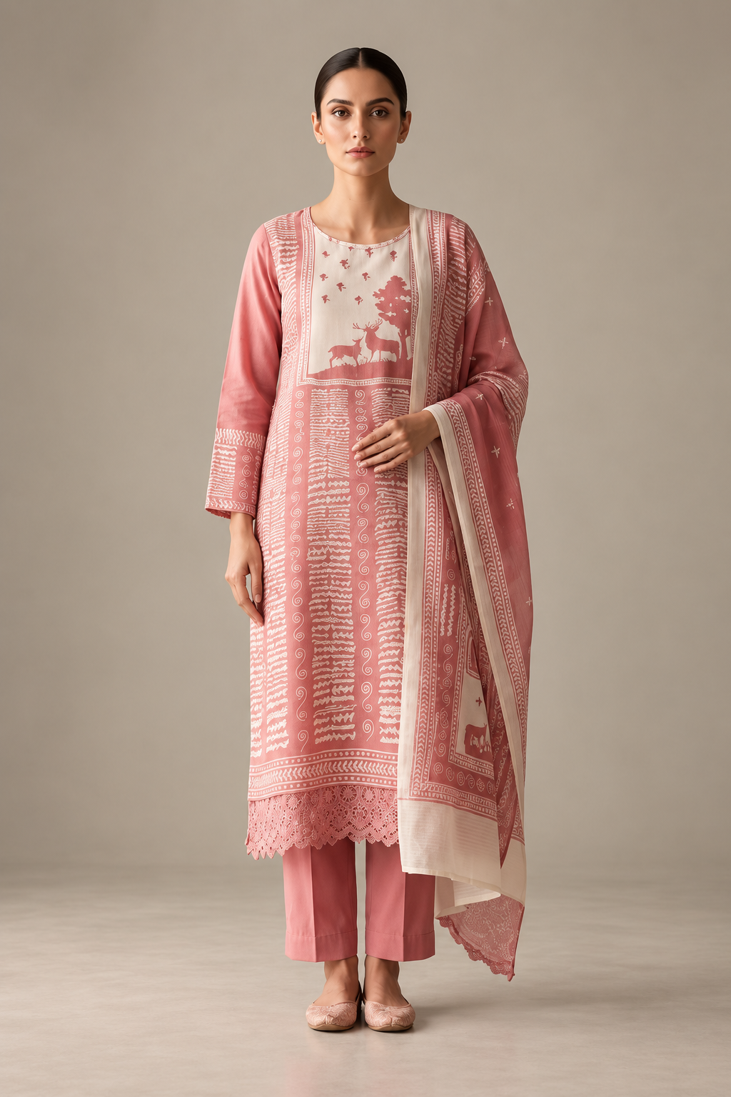 Rose Pink Printed 3-Piece Salwar Suit Set