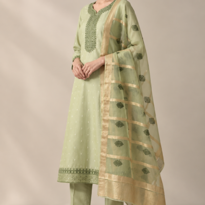 Pastel Green Embroidered 3-Piece Suit Set