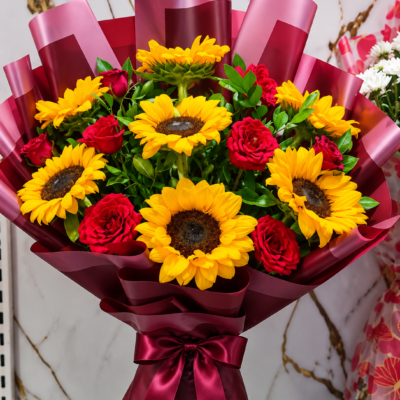 Sunflower & Red Rose Premium Bouquet