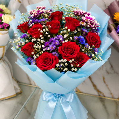 Premium Red Rose & Purple Flower Bouquet