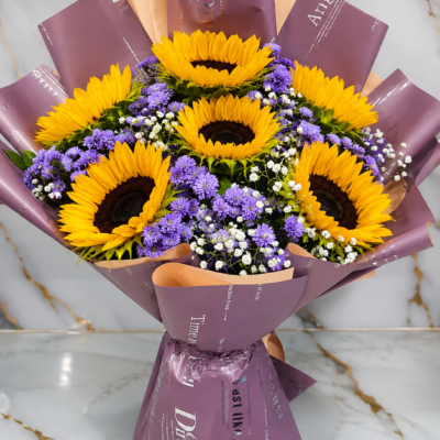 Premium Sunflower & Purple Flower Bouquet