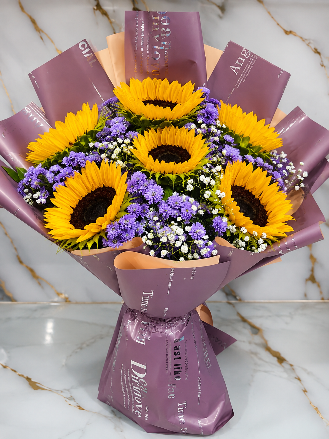 Premium Sunflower & Purple Flower Bouquet