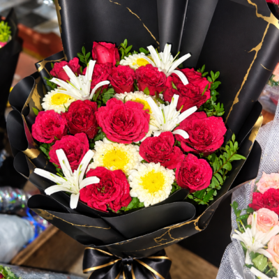 Luxury Red Rose & White Flower Bouquet