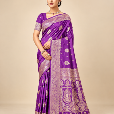 Royal Purple Silk Saree with Golden Zari Border