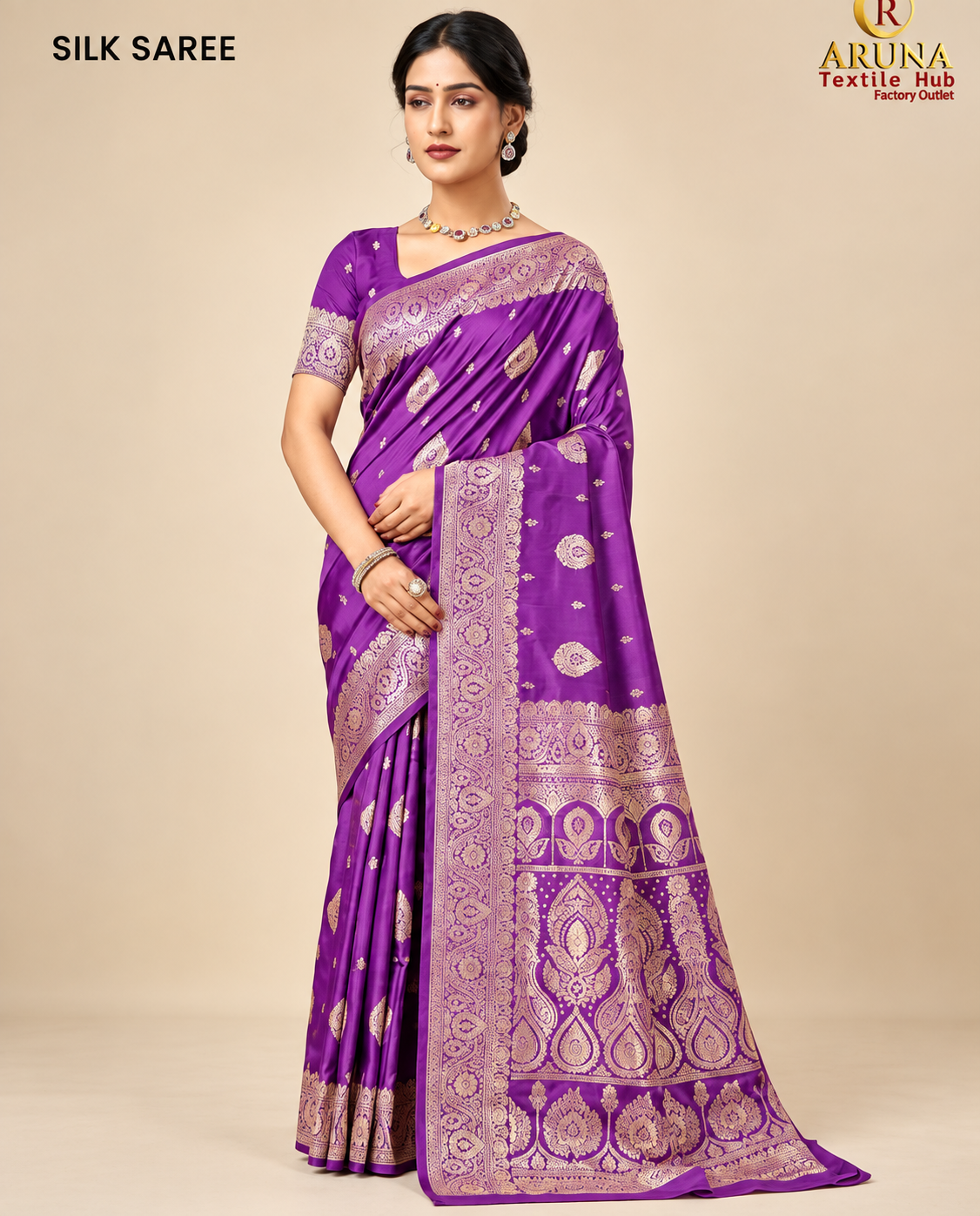 Royal Purple Silk Saree with Golden Zari Border