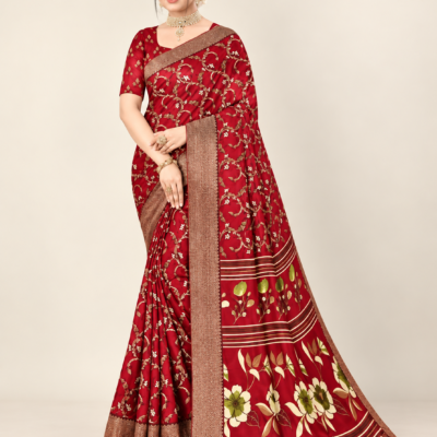 Maroon Floral Silk Saree with Designer Border