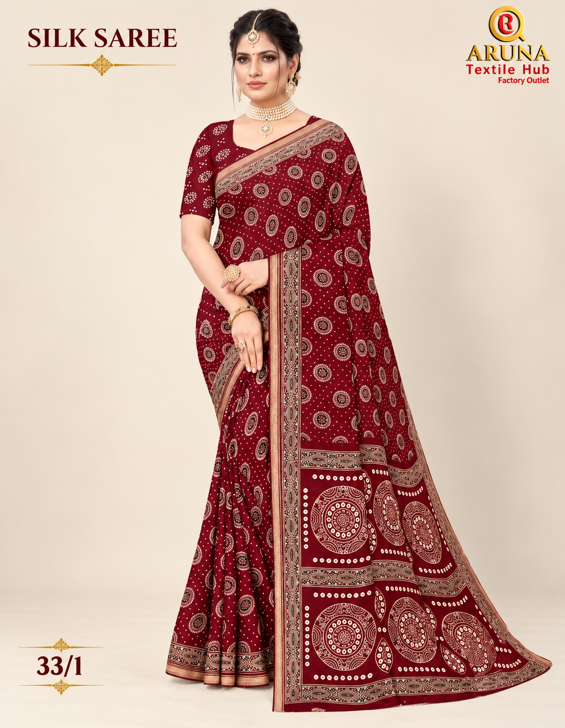 Maroon Designer Silk Saree with Traditional Motifs