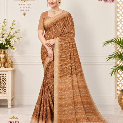 Brown Printed Silk Saree