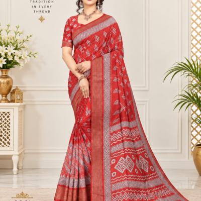 Red Printed Silk Saree