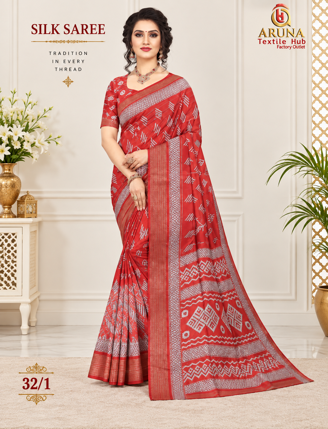 Red Printed Silk Saree