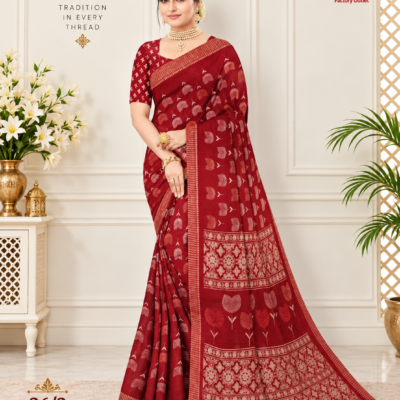 Maroon Floral Printed Silk Saree