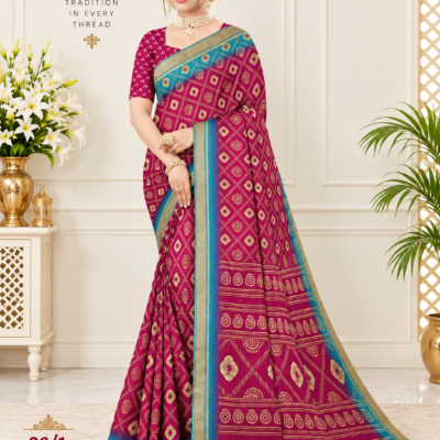 Magenta Geometric Printed Silk Saree