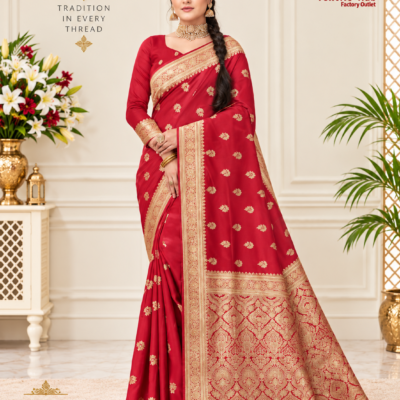 Red Banarasi Silk Saree with Golden Zari Border