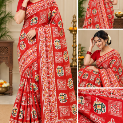 Red Traditional Motif Printed Silk Saree