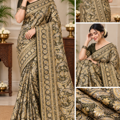 Black & Gold Paisley Designer Silk Saree