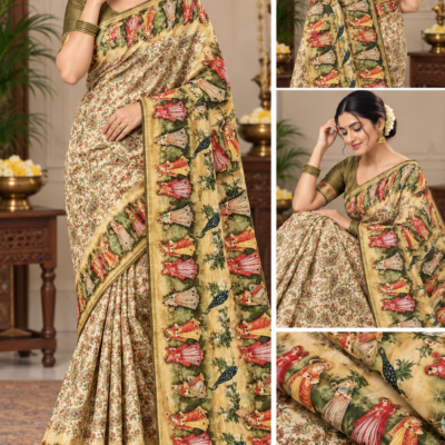 Heritage Folk Art Printed Silk Saree