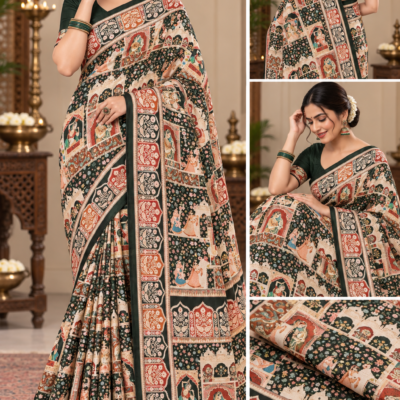 Dark Green Royal Heritage Printed Saree