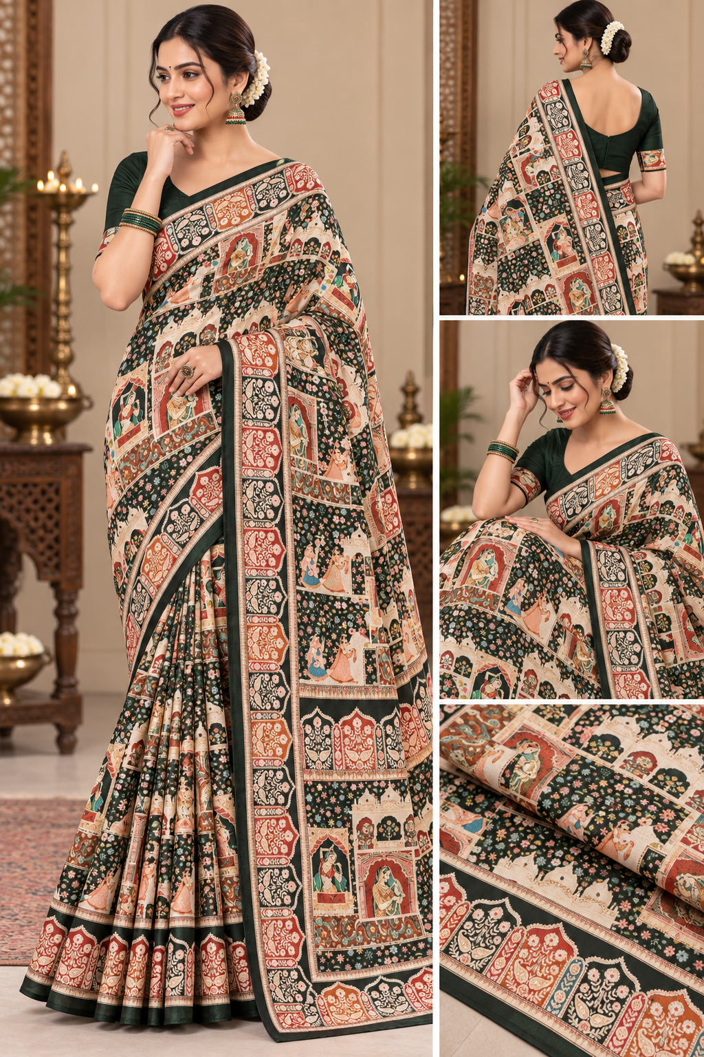Dark Green Royal Heritage Printed Saree