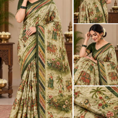 Traditional Elephant & Royal Motif Printed Saree