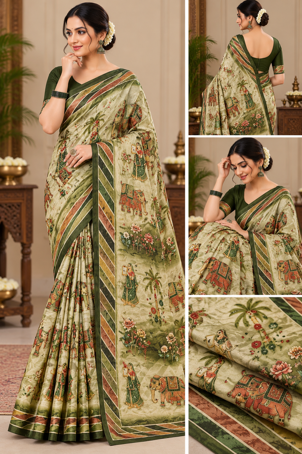 Traditional Elephant & Royal Motif Printed Saree