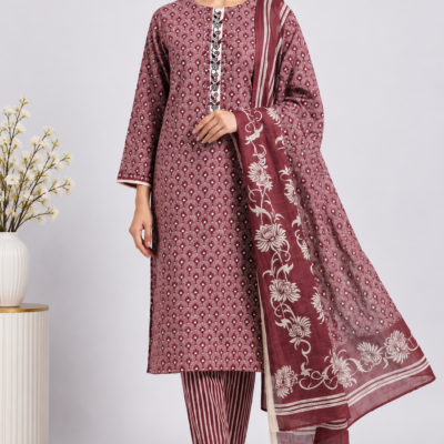 Maroon Floral Print Cambric Dress Material