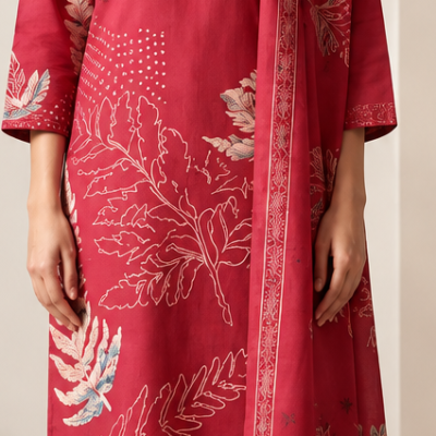 Maroon Floral Print 3 Piece Kurta Pant & Dupatta Set