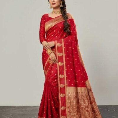 Royal Red Silk Saree with Golden Border