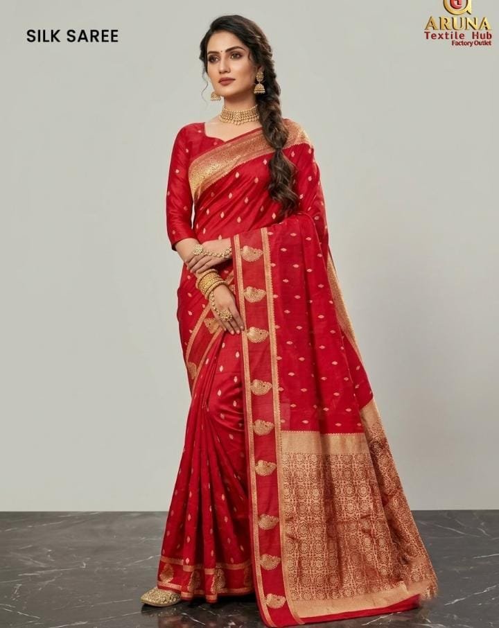 Royal Red Silk Saree with Golden Border
