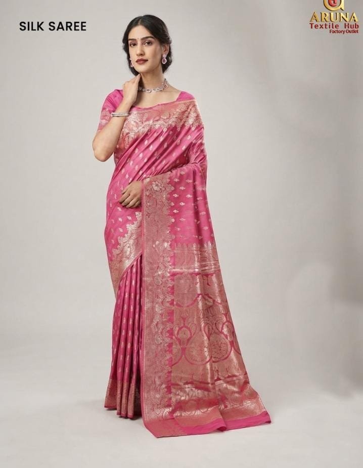 Elegant Pink Silk Saree with Silver Zari Work